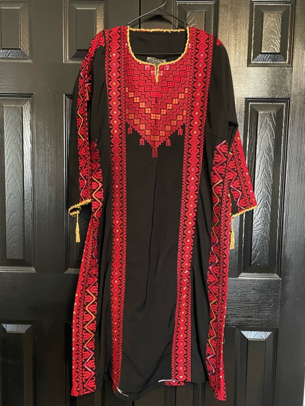 Embroidered Black & Red Traditional Women's Palestinian Thobe Dress